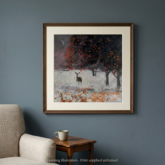 Under the Crescent Moon with a smoky slate-blue wall
