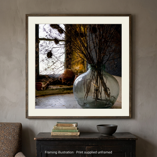 The Potting Shed photograph in a warm smoky-grey interior with gardening books