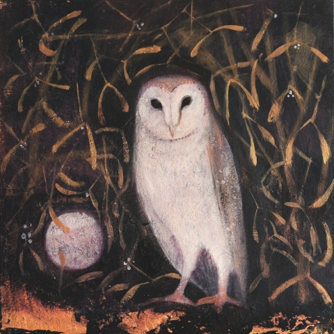 First star gleaming owl painting by Catherine Hyde